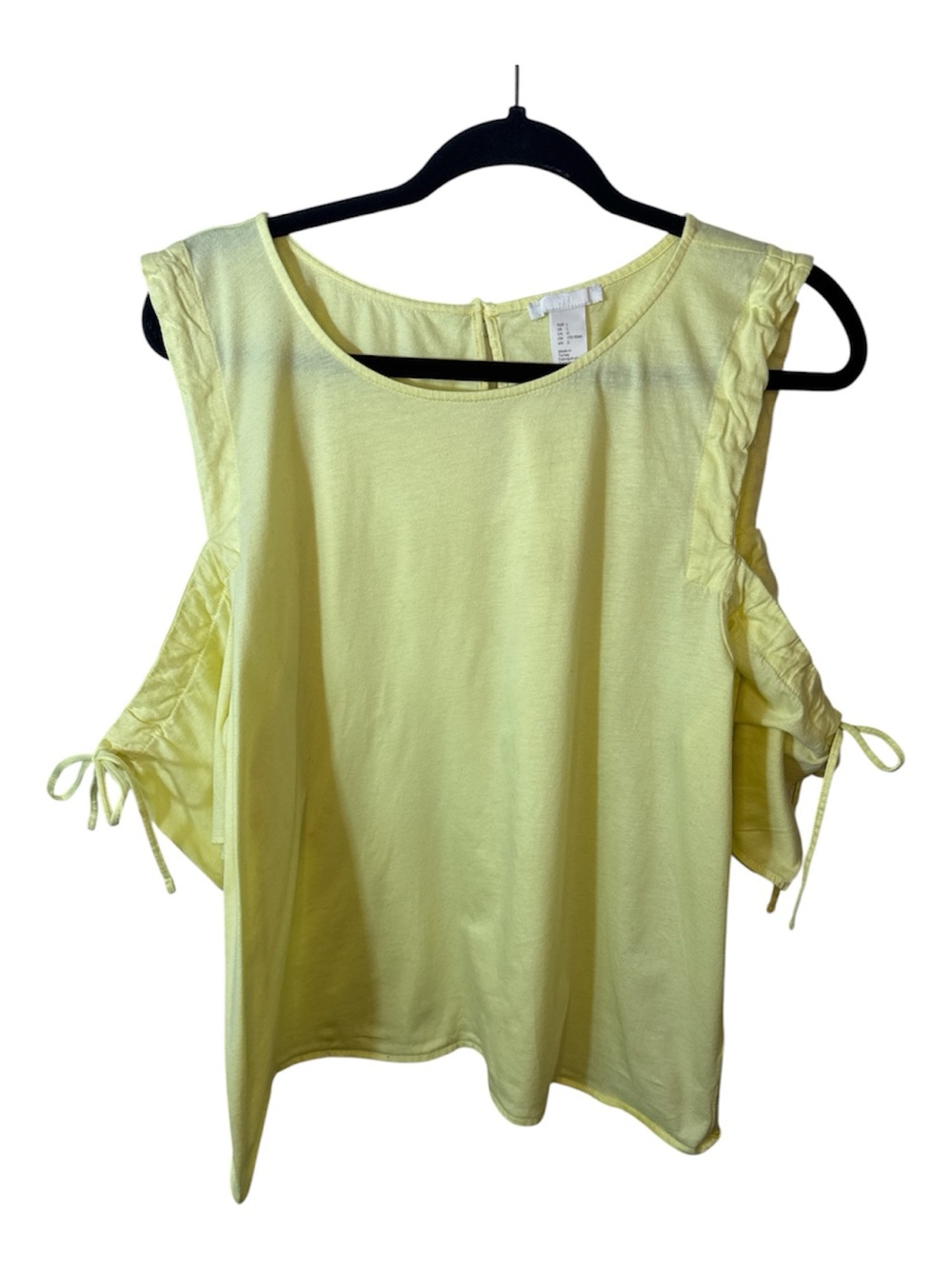 H&M Large Butter Yellow Cold Shoulder Tie Sleeve Top Women’s L